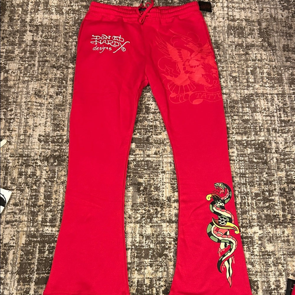 New Ed Hardy Red Graphic Pants